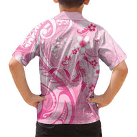Personalised Memorial Pink Breast Cancer Awareness Family Matching Long Sleeve Bodycon Dress and Hawaiian Shirt Plumeria Floral Tribal Pattern LT05 - Polynesian Pride
