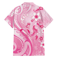 Personalised Memorial Pink Breast Cancer Awareness Family Matching Long Sleeve Bodycon Dress and Hawaiian Shirt Plumeria Floral Tribal Pattern LT05 - Polynesian Pride