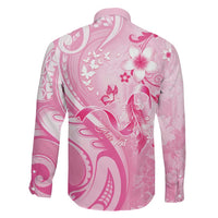 Personalised Memorial Pink Breast Cancer Awareness Family Matching Long Sleeve Bodycon Dress and Hawaiian Shirt Plumeria Floral Tribal Pattern LT05 - Polynesian Pride