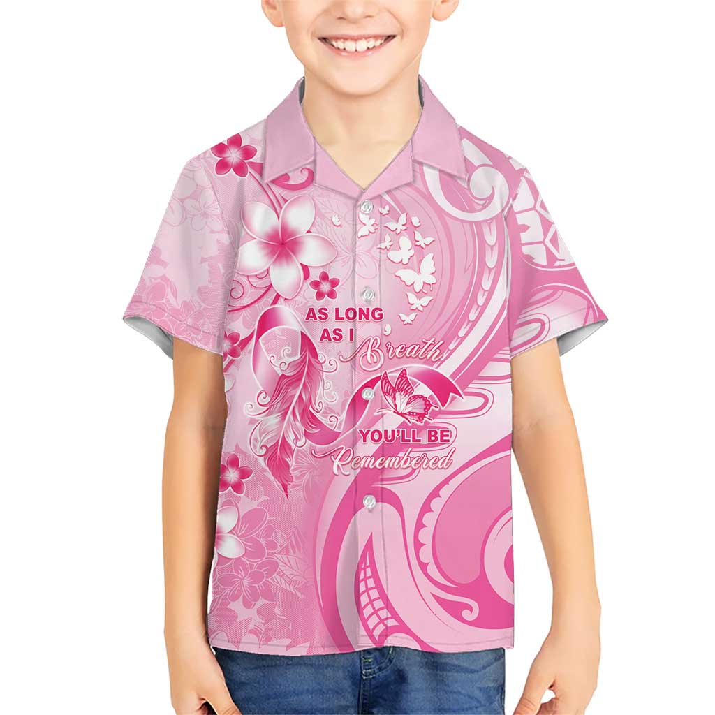 Personalised Memorial Pink Breast Cancer Awareness Family Matching Long Sleeve Bodycon Dress and Hawaiian Shirt Plumeria Floral Tribal Pattern LT05 Son's Shirt Pink - Polynesian Pride