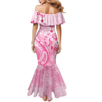 Personalised Memorial Pink Breast Cancer Awareness Family Matching Mermaid Dress and Hawaiian Shirt Plumeria Floral Tribal Pattern LT05 - Polynesian Pride