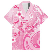 Personalised Memorial Pink Breast Cancer Awareness Family Matching Short Sleeve Bodycon Dress and Hawaiian Shirt Plumeria Floral Tribal Pattern LT05 Dad's Shirt - Short Sleeve Pink - Polynesian Pride