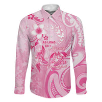 Personalised Memorial Pink Breast Cancer Awareness Family Matching Short Sleeve Bodycon Dress and Hawaiian Shirt Plumeria Floral Tribal Pattern LT05 Dad's Shirt - Long Sleeve Pink - Polynesian Pride
