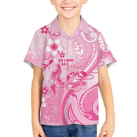 Personalised Memorial Pink Breast Cancer Awareness Family Matching Short Sleeve Bodycon Dress and Hawaiian Shirt Plumeria Floral Tribal Pattern LT05 Son's Shirt Pink - Polynesian Pride