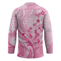 Personalised Memorial Pink Breast Cancer Awareness Hockey Jersey Plumeria Floral Tribal Pattern - Polynesian Pride