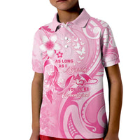 Personalised Memorial Pink Breast Cancer Awareness Kid Polo Shirt Plumeria Floral Tribal Pattern - Polynesian Pride