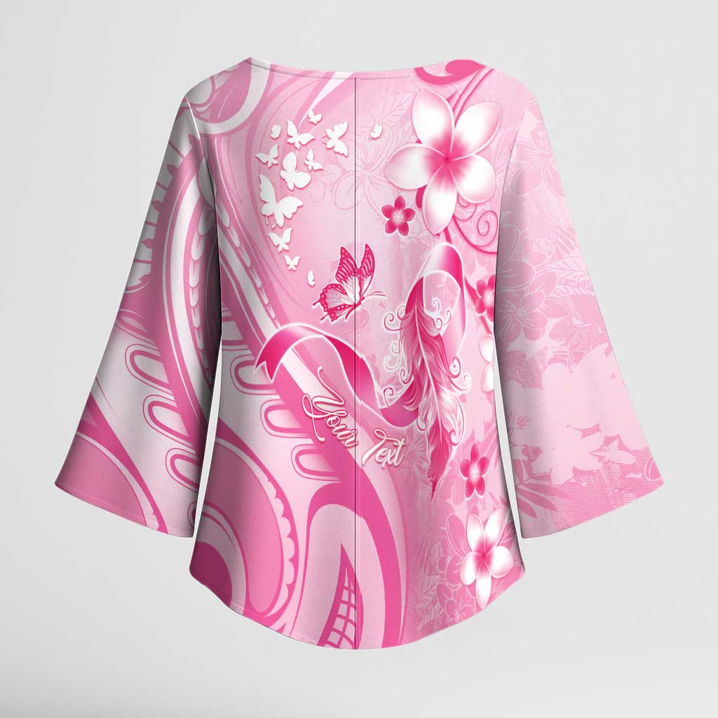 Personalised Memorial Pink Breast Cancer Awareness Kimono Sleeve Blouse Plumeria Floral Tribal Pattern LT05 - Polynesian Pride