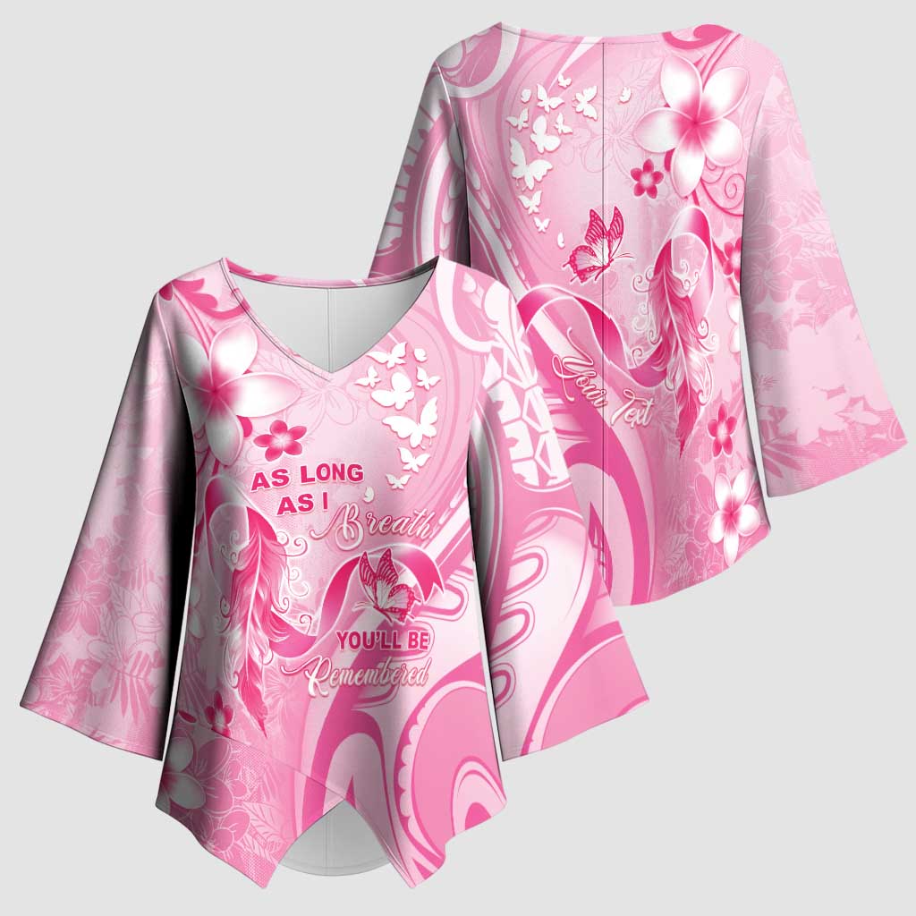 Personalised Memorial Pink Breast Cancer Awareness Kimono Sleeve Blouse Plumeria Floral Tribal Pattern LT05 - Polynesian Pride