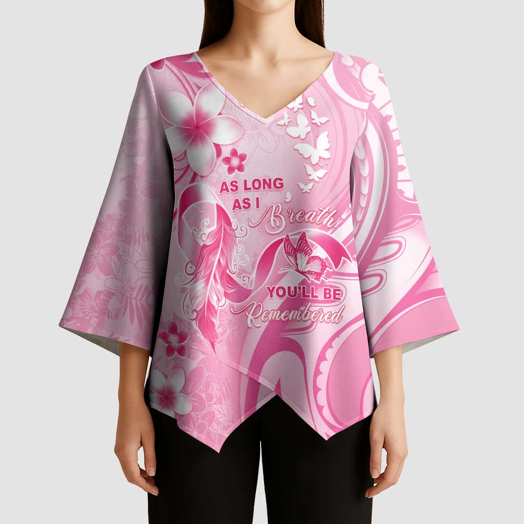 Personalised Memorial Pink Breast Cancer Awareness Kimono Sleeve Blouse Plumeria Floral Tribal Pattern LT05 - Polynesian Pride