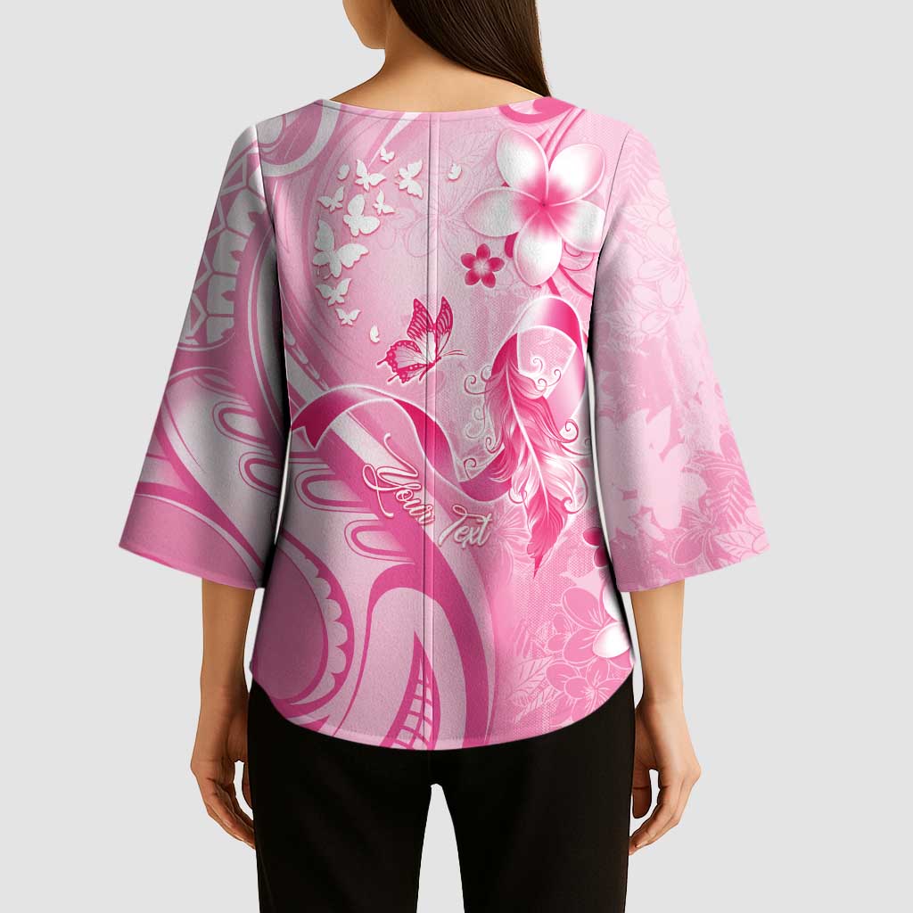 Personalised Memorial Pink Breast Cancer Awareness Kimono Sleeve Blouse Plumeria Floral Tribal Pattern LT05 - Polynesian Pride