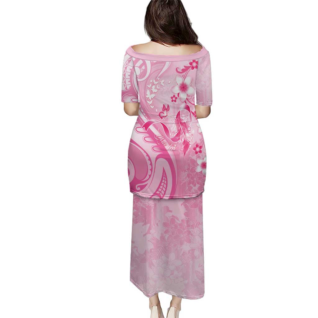 Personalised Memorial Pink Breast Cancer Awareness Puletasi Plumeria Floral Tribal Pattern LT05 - Polynesian Pride