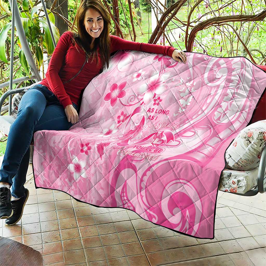 Memorial Pink Breast Cancer Awareness Quilt Plumeria Floral Tribal Pattern - Polynesian Pride