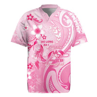 Personalised Memorial Pink Breast Cancer Awareness Rugby Jersey Plumeria Floral Tribal Pattern - Polynesian Pride