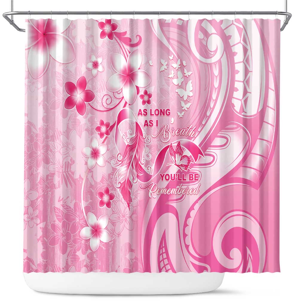 Memorial Pink Breast Cancer Awareness Shower Curtain Plumeria Floral Tribal Pattern LT05 Pink - Polynesian Pride