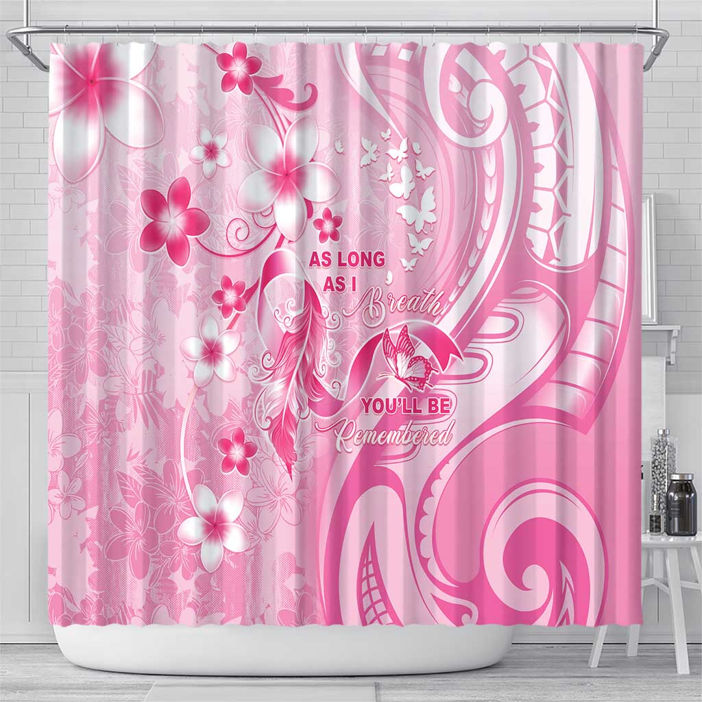 Memorial Pink Breast Cancer Awareness Shower Curtain Plumeria Floral Tribal Pattern LT05 - Polynesian Pride