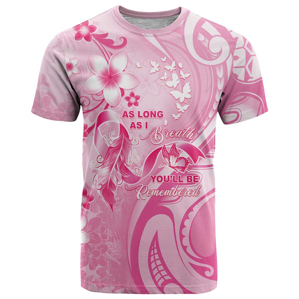 Personalised Memorial Pink Breast Cancer Awareness T Shirt Plumeria Floral Tribal Pattern LT05 Pink - Polynesian Pride