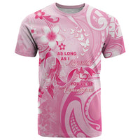 Personalised Memorial Pink Breast Cancer Awareness T Shirt Plumeria Floral Tribal Pattern LT05 Pink - Polynesian Pride