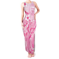 Personalised Memorial Pink Breast Cancer Awareness Tank Maxi Dress Plumeria Floral Tribal Pattern - Polynesian Pride
