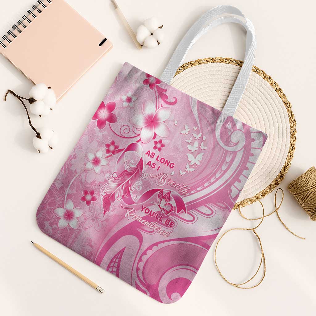 Memorial Pink Breast Cancer Awareness Tote Bag Plumeria Floral Tribal Pattern - Polynesian Pride