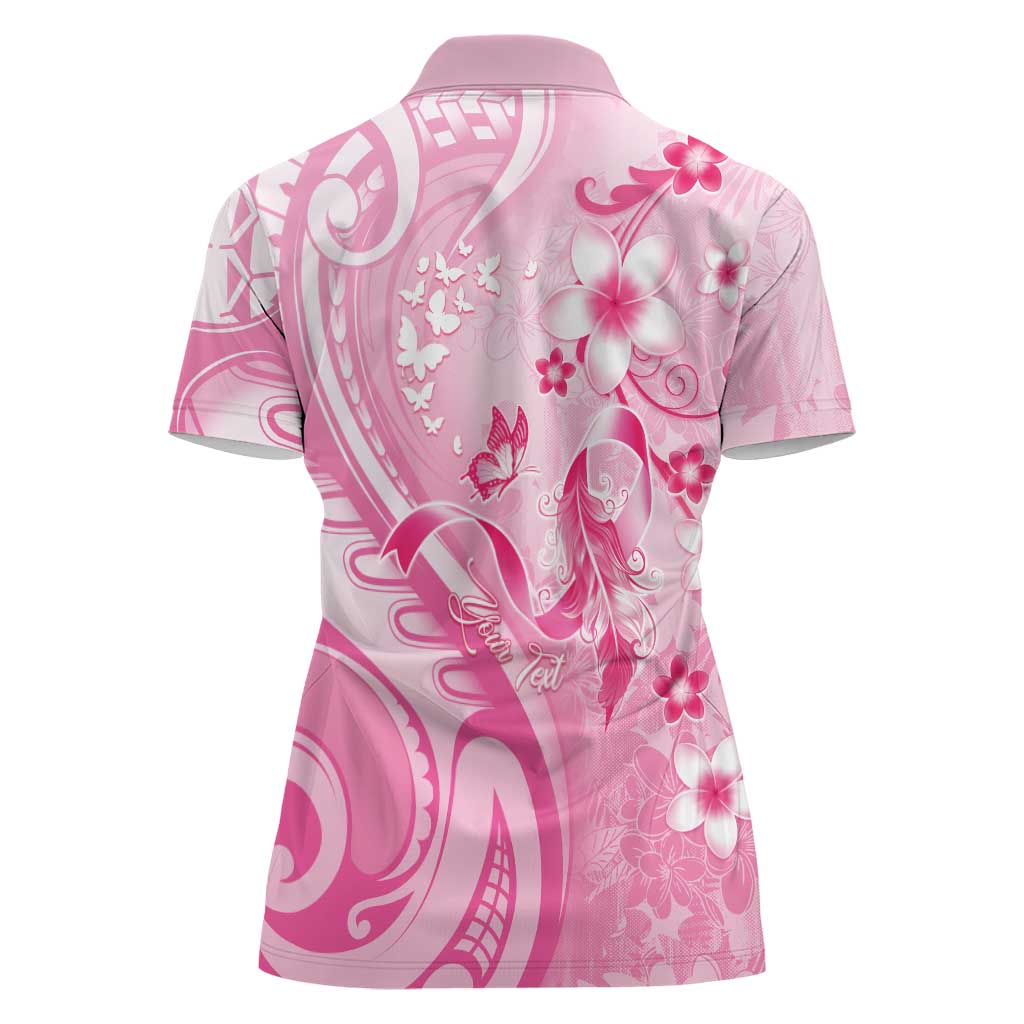 Personalised Memorial Pink Breast Cancer Awareness Women Polo Shirt Plumeria Floral Tribal Pattern - Polynesian Pride