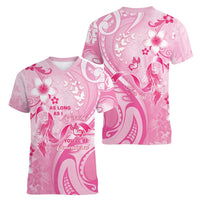 Personalised Memorial Pink Breast Cancer Awareness Women V-Neck T-Shirt Plumeria Floral Tribal Pattern - Polynesian Pride