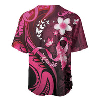 Personalised Memorial Breast Cancer Awareness Baseball Jersey Plumeria Floral Tribal Pattern - Polynesian Pride