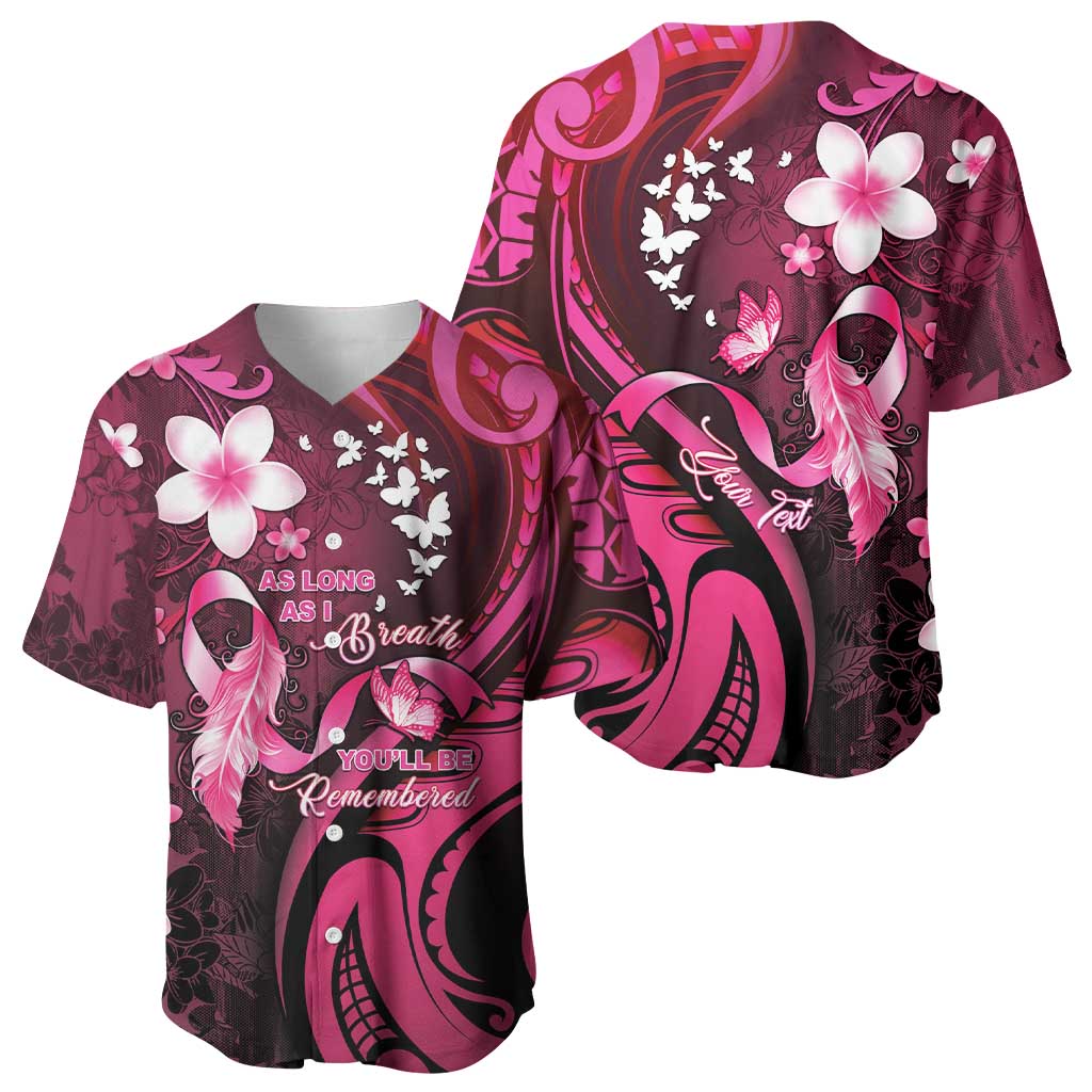 Personalised Memorial Breast Cancer Awareness Baseball Jersey Plumeria Floral Tribal Pattern - Polynesian Pride