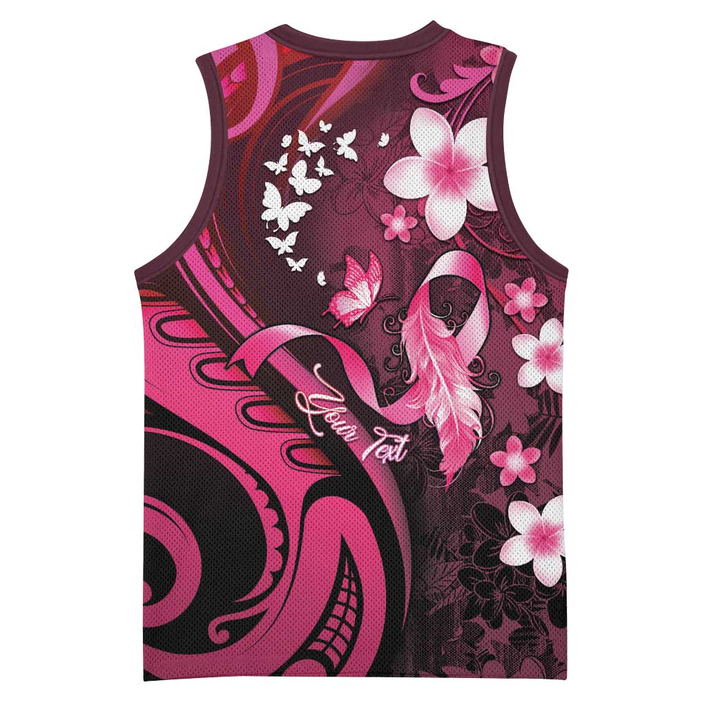 Personalised Memorial Breast Cancer Awareness Basketball Jersey Plumeria Floral Tribal Pattern LT05 - Polynesian Pride