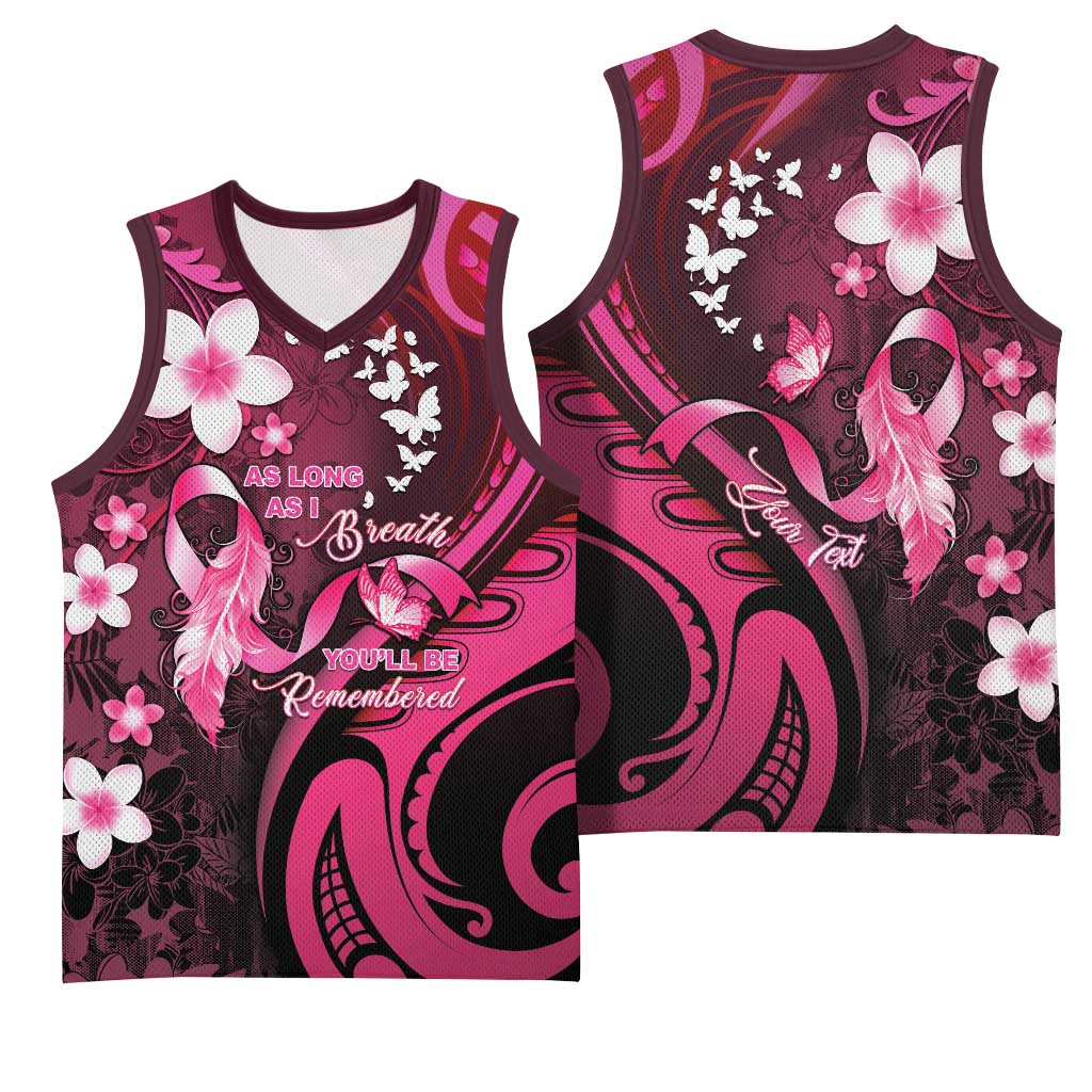 Personalised Memorial Breast Cancer Awareness Basketball Jersey Plumeria Floral Tribal Pattern LT05 - Polynesian Pride