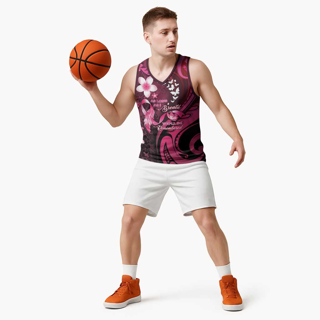 Personalised Memorial Breast Cancer Awareness Basketball Jersey Plumeria Floral Tribal Pattern LT05 - Polynesian Pride