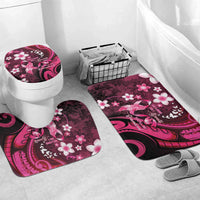 Memorial Breast Cancer Awareness Bathroom Set Plumeria Floral Tribal Pattern LT05 Mat Set Only (3 pcs) One Size Black - Polynesian Pride