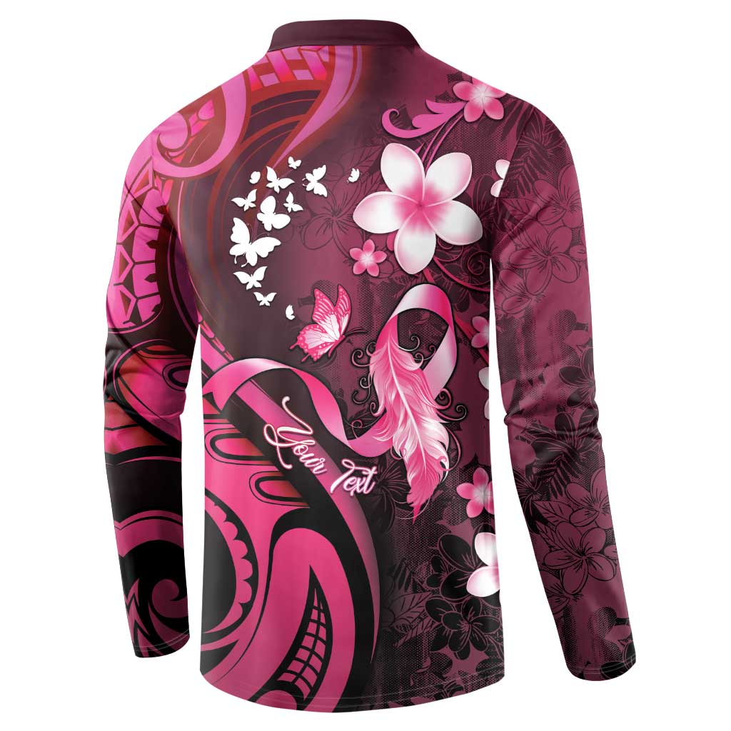 Personalised Memorial Breast Cancer Awareness Button Sweatshirt Plumeria Floral Tribal Pattern LT05 - Polynesian Pride