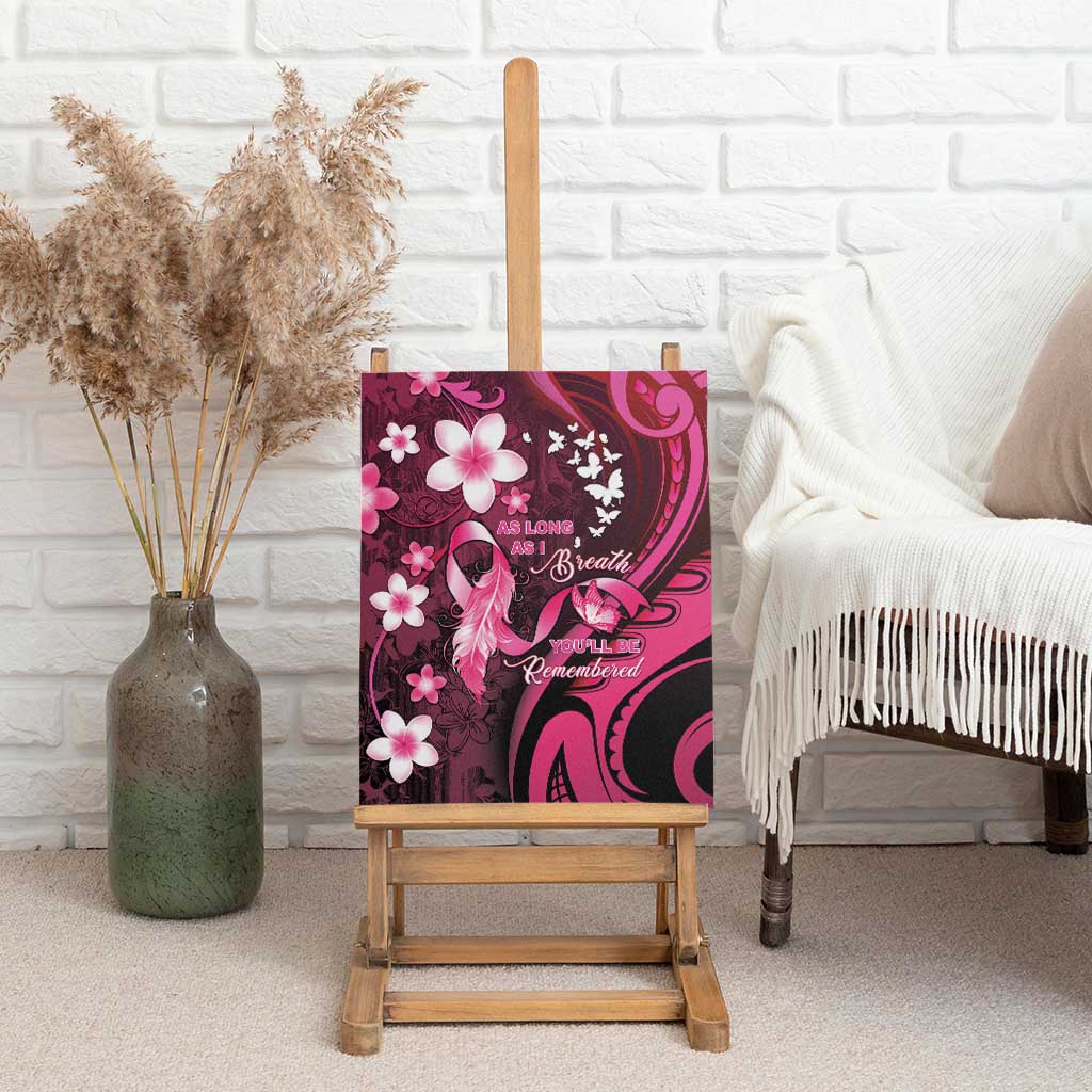 Memorial Breast Cancer Awareness Canvas Wall Art Plumeria Floral Tribal Pattern - Polynesian Pride