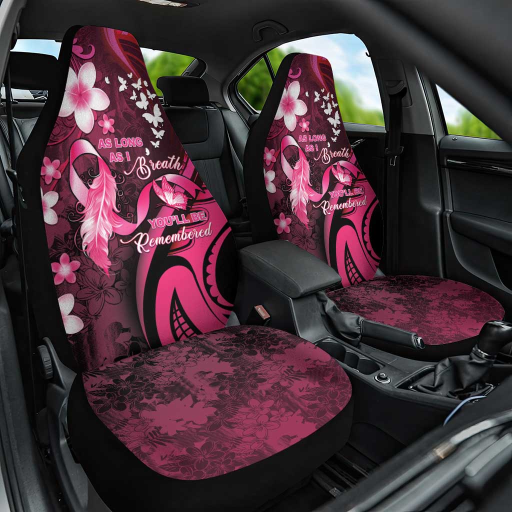 Memorial Breast Cancer Awareness Car Seat Cover Plumeria Floral Tribal Pattern LT05 One Size Black - Polynesian Pride
