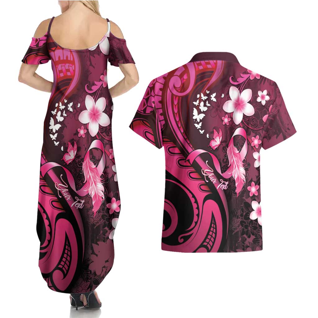 Personalised Memorial Breast Cancer Awareness Couples Matching Summer Maxi Dress and Hawaiian Shirt Plumeria Floral Tribal Pattern LT05 - Polynesian Pride