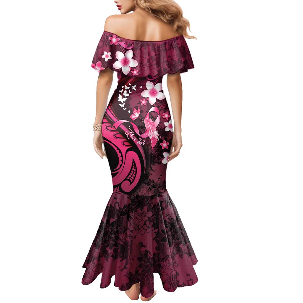 Personalised Memorial Breast Cancer Awareness Family Matching Mermaid Dress and Hawaiian Shirt Plumeria Floral Tribal Pattern - Polynesian Pride