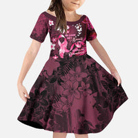 Personalised Memorial Breast Cancer Awareness Family Matching Off Shoulder Maxi Dress and Hawaiian Shirt Plumeria Floral Tribal Pattern LT05 Daughter's Dress Black - Polynesian Pride