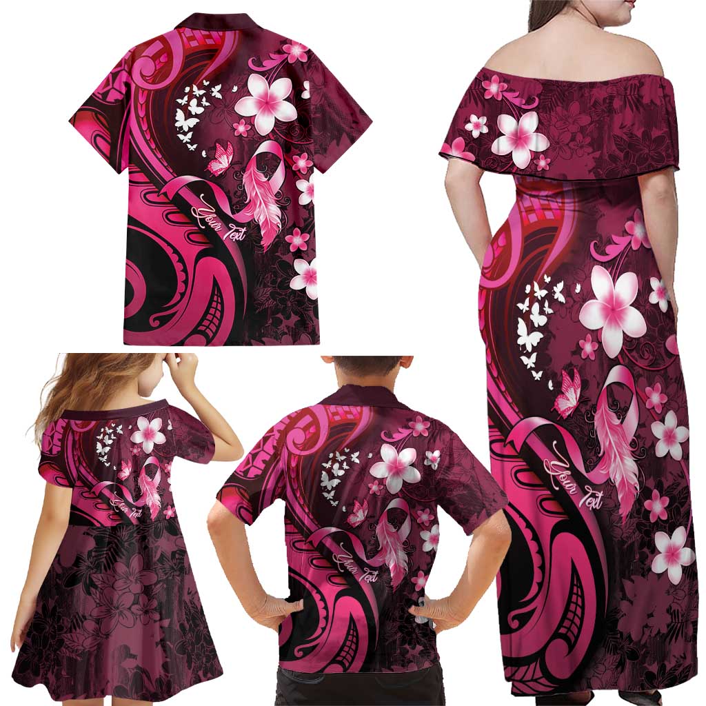 Personalised Memorial Breast Cancer Awareness Family Matching Off Shoulder Maxi Dress and Hawaiian Shirt Plumeria Floral Tribal Pattern LT05 - Polynesian Pride