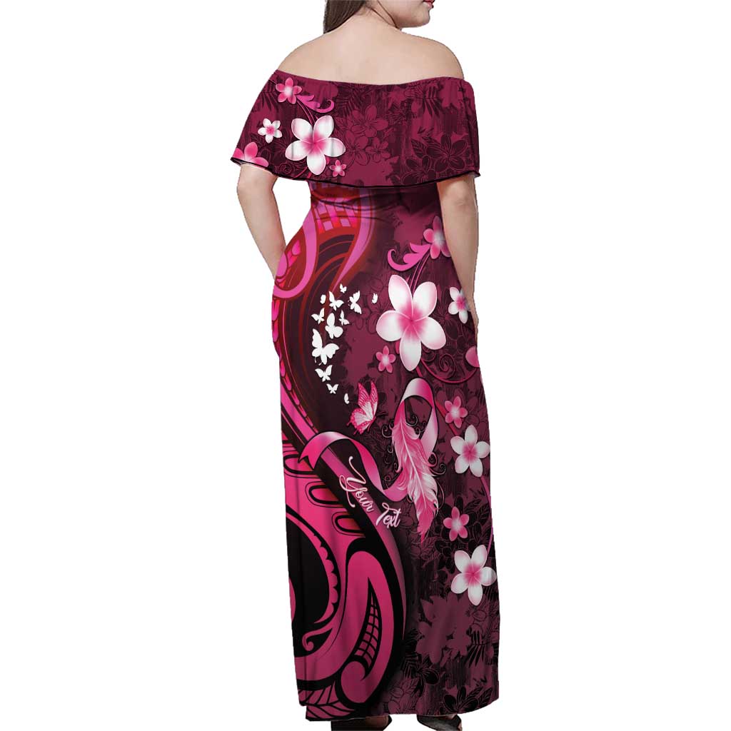Personalised Memorial Breast Cancer Awareness Family Matching Off Shoulder Maxi Dress and Hawaiian Shirt Plumeria Floral Tribal Pattern LT05 - Polynesian Pride