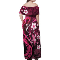 Personalised Memorial Breast Cancer Awareness Family Matching Off Shoulder Maxi Dress and Hawaiian Shirt Plumeria Floral Tribal Pattern LT05 - Polynesian Pride