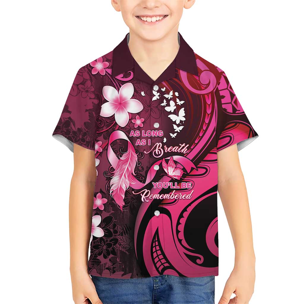 Personalised Memorial Breast Cancer Awareness Family Matching Off Shoulder Maxi Dress and Hawaiian Shirt Plumeria Floral Tribal Pattern LT05 Son's Shirt Black - Polynesian Pride