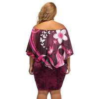 Personalised Memorial Breast Cancer Awareness Family Matching Off Shoulder Short Dress and Hawaiian Shirt Plumeria Floral Tribal Pattern LT05 - Polynesian Pride