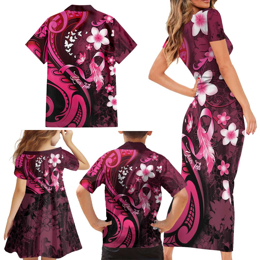 Personalised Memorial Breast Cancer Awareness Family Matching Short Sleeve Bodycon Dress and Hawaiian Shirt Plumeria Floral Tribal Pattern LT05 - Polynesian Pride