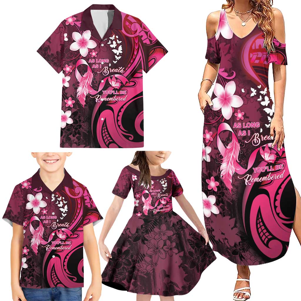 Personalised Memorial Breast Cancer Awareness Family Matching Summer Maxi Dress and Hawaiian Shirt Plumeria Floral Tribal Pattern LT05 - Polynesian Pride