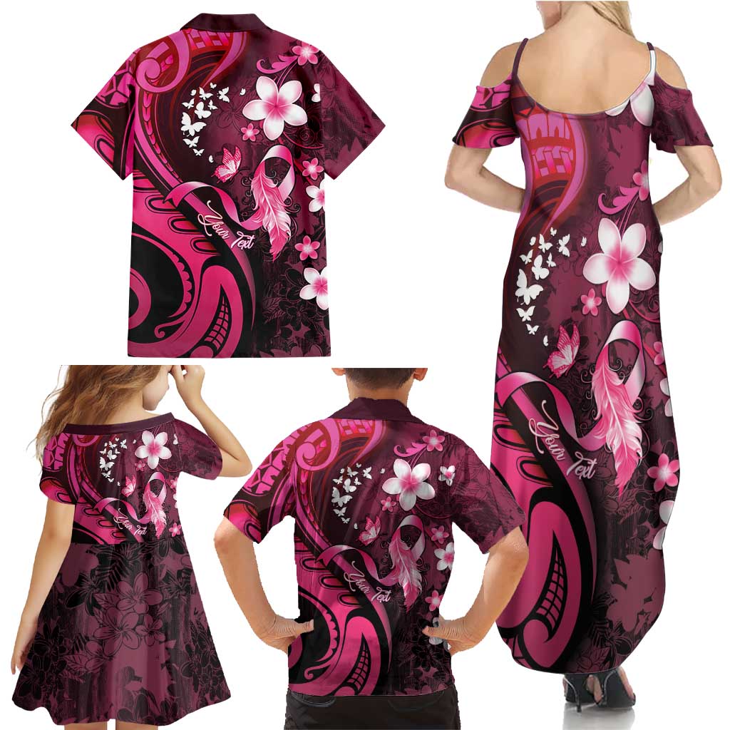 Personalised Memorial Breast Cancer Awareness Family Matching Summer Maxi Dress and Hawaiian Shirt Plumeria Floral Tribal Pattern LT05 - Polynesian Pride
