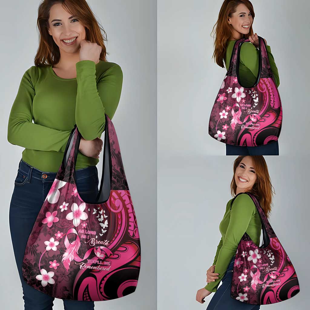 Memorial Breast Cancer Awareness Grocery Bag Plumeria Floral Tribal Pattern - Polynesian Pride