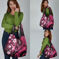 Memorial Breast Cancer Awareness Grocery Bag Plumeria Floral Tribal Pattern - Polynesian Pride