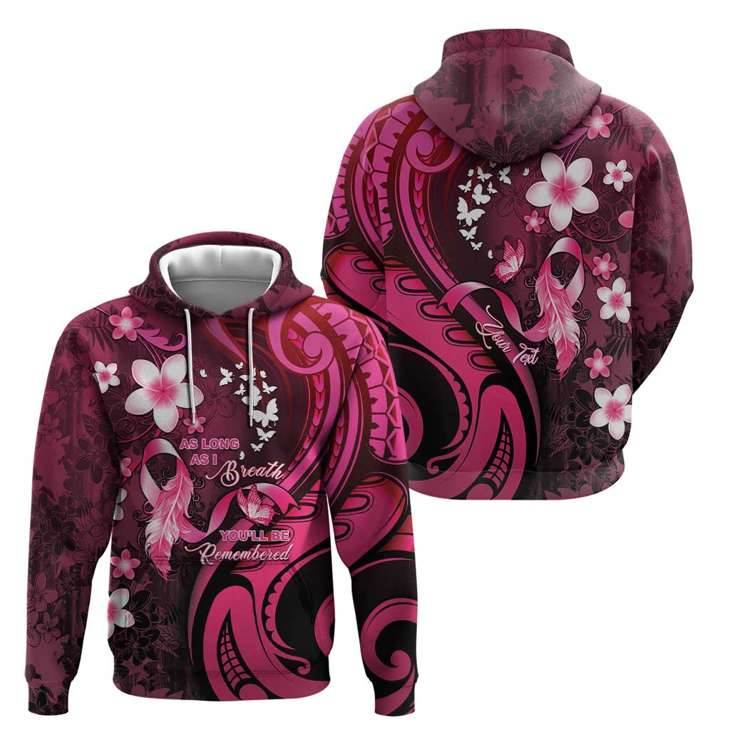 Personalised Memorial Breast Cancer Awareness Hoodie Plumeria Floral Tribal Pattern LT05 - Polynesian Pride