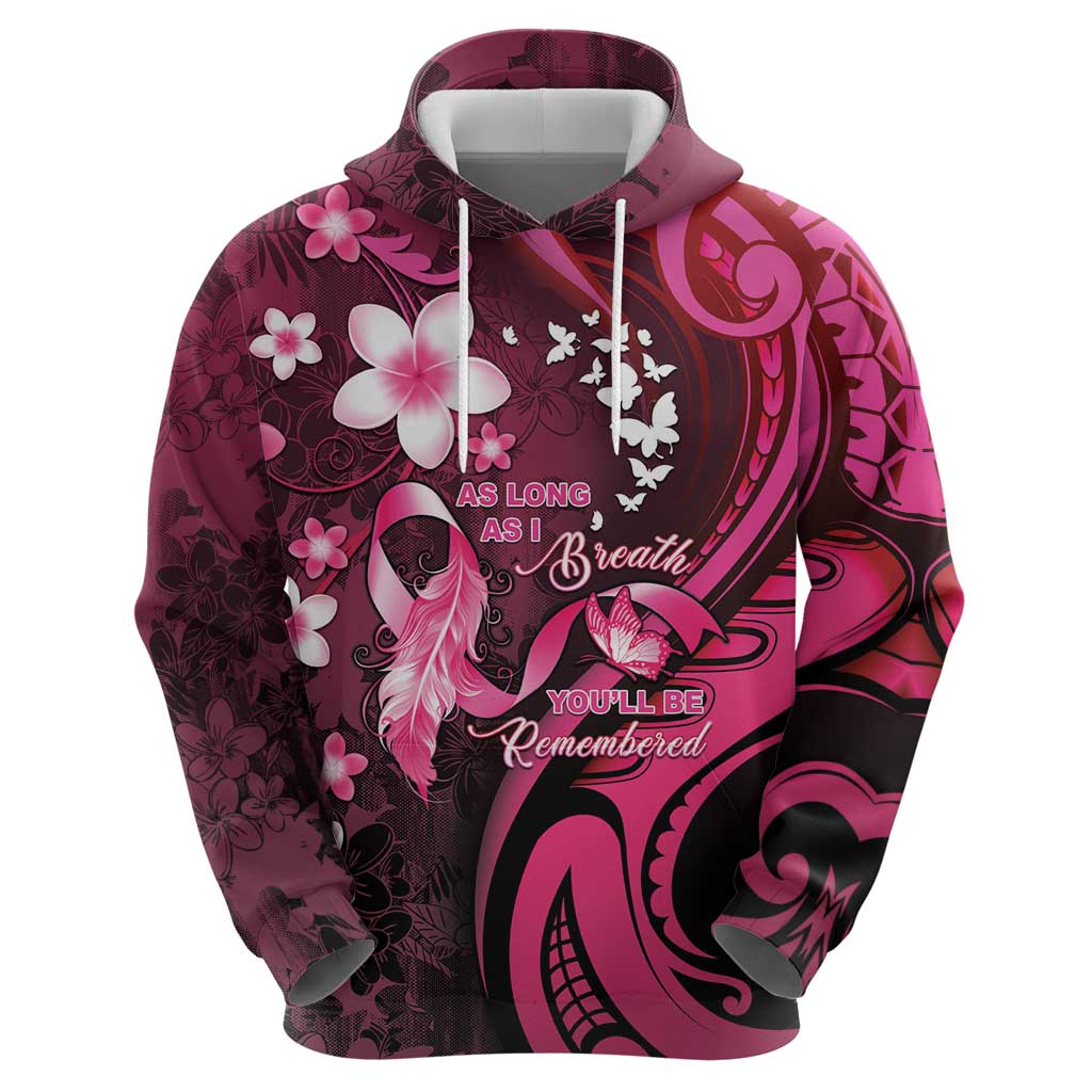 Personalised Memorial Breast Cancer Awareness Hoodie Plumeria Floral Tribal Pattern LT05 - Polynesian Pride