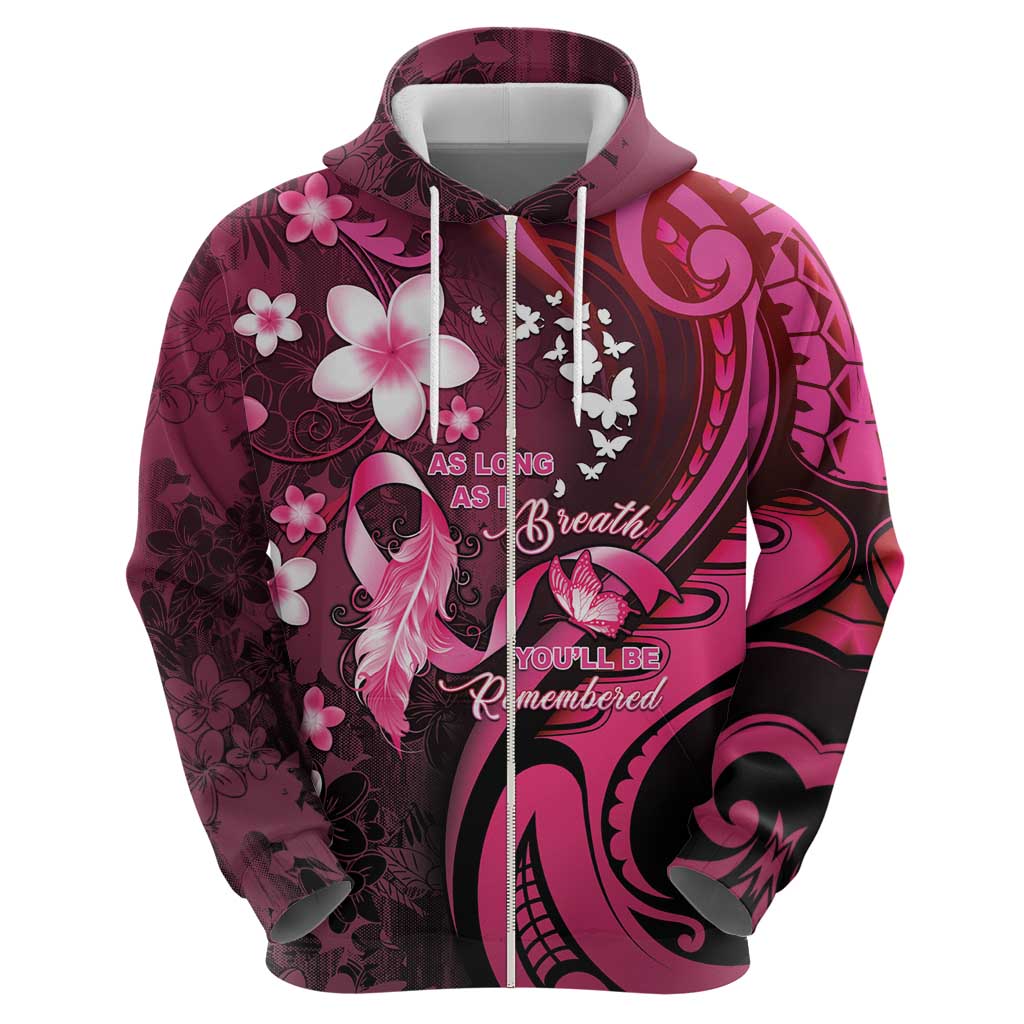 Personalised Memorial Breast Cancer Awareness Hoodie Plumeria Floral Tribal Pattern LT05 - Polynesian Pride